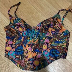 Urban Outfitters Blue and Pink Graphic Bustier Camisole
